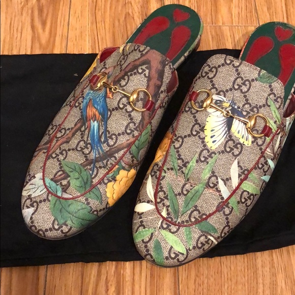 Gucci Tian princetown loafers 40.5 floral birds - Picture 1 of 2